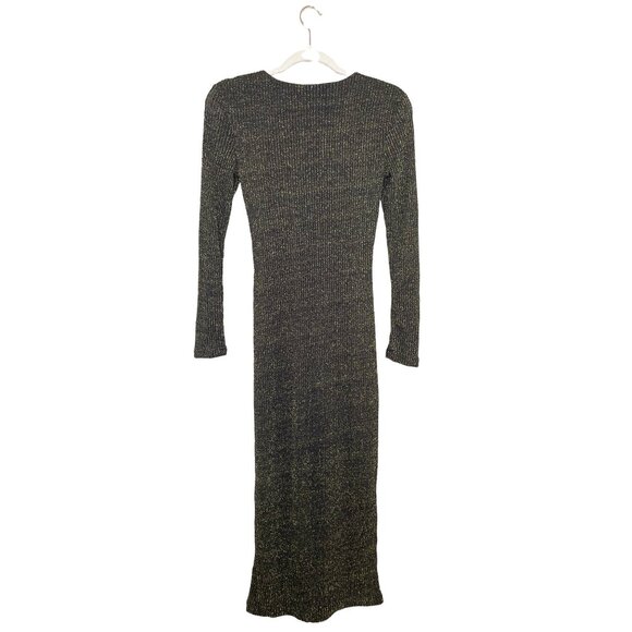 Bardot Romeo Lace Up Dress in Black Gold Metallic Midi Long Sleeve Size Small - Picture 6 of 9